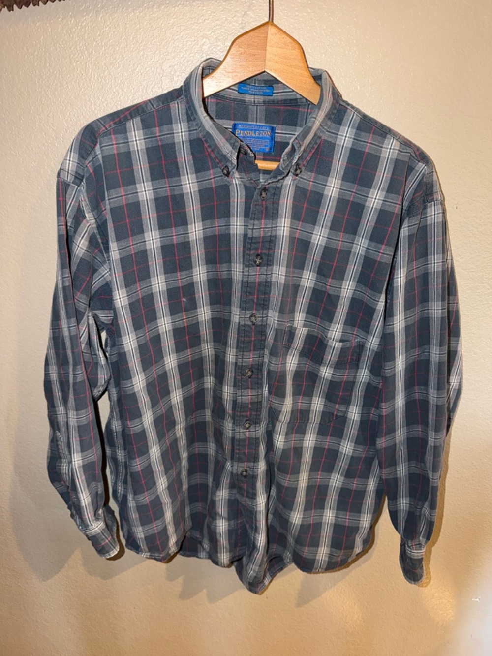 Pendleton Men's Navy and Gray Plaid Button-Up Shirt